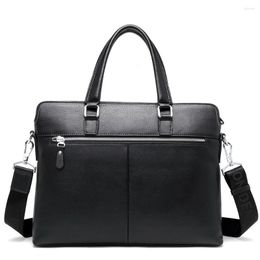 Briefcases Bison Denim Black Business Casual Men Briefcase Bag Genuine Leather Cowskin Handbag Large Capacity Laptop Messenger Bags