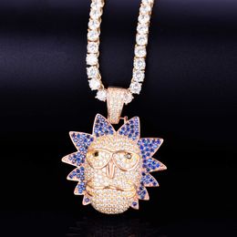 Pendant Necklaces Men's Cartoon Character Face Iced Out Necklace Bling Cubic Zircon Personality Hip Hop Rock Jewelry 230621