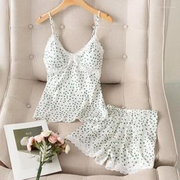 Womens Sleepwear 2pcs Strap Tops Shorts Sleep Suit Sexy Women Lace Pajamas Set Intimate Lingerie Summer V-neck Nightwear Lounge Wear