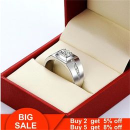 Solitaire male Promise ring Silver Colour AAAAA cz stone Engagement Wedding Band Rings for men Statement Party Jewellery