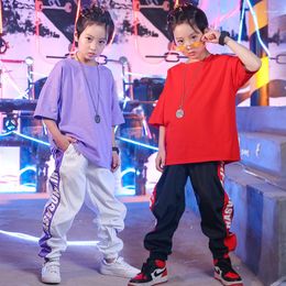 Stage Wear Kids Ballroom Dancing Clothes Short Sleeve Shirts Hip Hop Clothing Jazz Dance Costume For Girls Boys Jogger Pants Streetwear