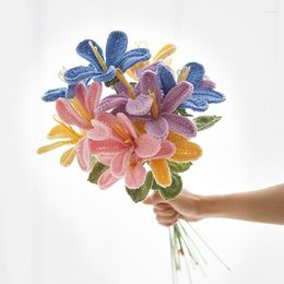 Decorative Flowers Flower Handmade Wool DIY Crocheted Bouquet Finished Room Bedroom Decoration Valentine's Day Gift Artificial