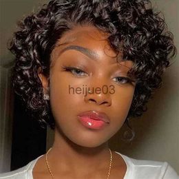 Synthetic Wigs Short Pixie Cut Wig Peruvian Water Wave Human Hair Wigs For Black Women 250 Destiny Deep Curly 131 Lace Front Wigs for Women x0626