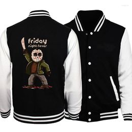 Varsity jacket High-quality Friday Horror Mens Night Fever Baseball Coat Black White Slim Fit University Coats Uuniform Motorcycle Bomber