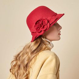 Berets Autumn Winter Woollen Basin Hat Fashion Flower Fisherman Warm Felt