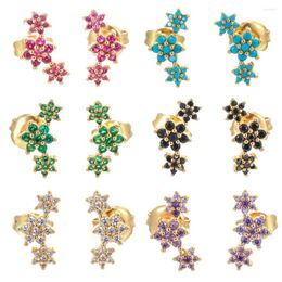 Stud Earrings EYIKA Trendy Colourful Cubic Zirconia Sparking 3 Flower Mini For Women Girls Dainty Friendship Jewellery Gift