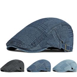 Vintage Washed Denim Berets Hat Men Women Summer Autumn Peaked Flat Cap Artist Duckbill Hats Casual Herringbone Newsboy Caps