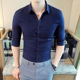 Men's Casual Shirts Men's Men's Short Sleeve Solid Color Korean Slim Fit Business Dress Tops For Men Clothing Camisas Y Blusa