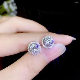 Stud Earrings Classic Fashion Luxury 1 Carat Round Zircon Silver Color Earring For Women Shiny Ear Wedding Party Jewelry