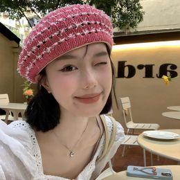 Hollow Breathable Beret Hats for Women Summer Korean Version Ins Versatile Show Face Small Bud Painter Cap Big Head Cute Berets