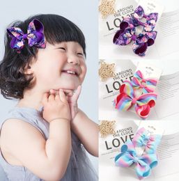 4inch Unicorn Rainbow Striped Bow Hair Clip - Hot Stamping Fish Scale Hairpin - Set with Various Styles Available