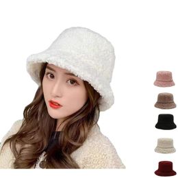 Womens Winter Fluffy Plush Fisherman Cap Autumn Winter Ladies Warm Faux Fur Bucket Hat