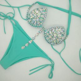 Женский купальник, комплект бикини с блестящими камнями и бриллиантами, женский сексуальный купальник с лямкой на шее и кристаллами, пляжная одежда Biquini 230625