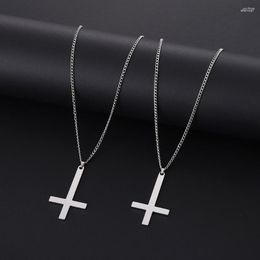 Pendant Necklaces 1PC Dainty Titanium Steel Upside Down Cross Necklace For Men Inverted With Chain Fashion Jewelry 2023