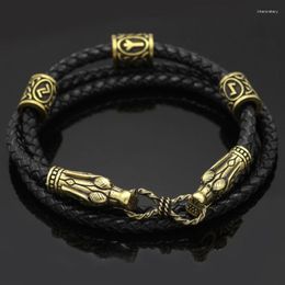 Bangle Nordic Viking Leather Bracelet Beads Dragon Head Silver Jewellery Men Fashion Gifts Melv22