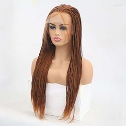 Synthetic Wigs AIMEYA Long Braided Lace Front For Women #30 Brown Micro Braids Wig With Baby Hair Heat Resistant Box