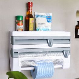 Pot Racks Kitchen Organizer Paper Towel Holder 4 In 1 Cling Film Cutting Sauce Bottle Tin Foil Storage Rack Shelves 230625