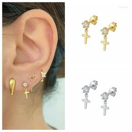 Stud Earrings 925 Sterling Silver Needle Cross Pendant Tiny For Women Fashion Light Luxury Geometric Wedding Jewellery