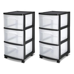 Storage Drawers 3 Drawer Cart Plastic Black Set of 2 Organiser for Clothes Cabinet 230625