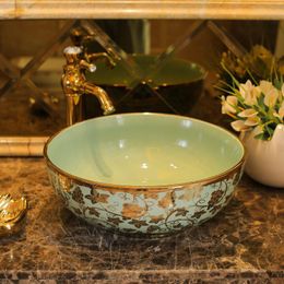 Luxurious round Jingdezhen factory directly art hand painted ceramic art ceramic wash basin Chteu