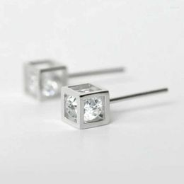 Stud Earrings WTLTC 925 Sterling Sliver Hollow Cube Cubic Zirconia Studs Geometric Post Bridal Bridesmaid Gift