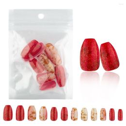 False Nails 24pcs Short Ballerina Acrylic Nail Art Blooming Gradient Design Full Cover Press On Red Fake All For Manciure