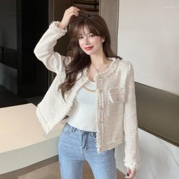 Women's Jackets Runway Spring Korean Ladies Outwear Tweed Short Jacket Women's Elegant Female Long Sleeve Tassel Slim Top Coat Casaco