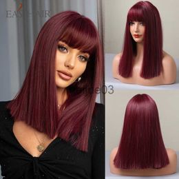 Synthetic Wigs EASIHAIR Straight Synthetic Wigs with Bang Wine Red Women's Wig Medium Burgundy Hair Wigs for Women Heat Resistant Colour Wigs x0626