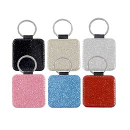 Sublimation Blank Leather Keychain Pendant Fashion Heat Transfer Square DIY Keychains Creative Gift Supplies Keyring 6 Style