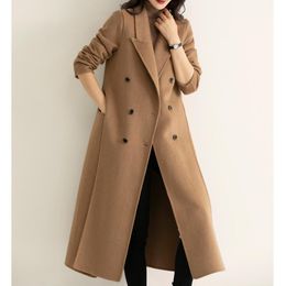 Blends Autumn Wool Coat Women Midlength Slim Black Coat Female 2022 Winter Camel Wool Coat 100% Doublebreasted Fashion Leisure Coat