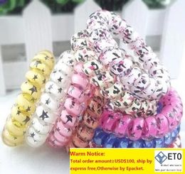 100Pcs High Quality Random Colour Leopard Star Rings Telephone Wire Cord Tie Girls Elastic Band Ring Rope Bracelet Stretchy