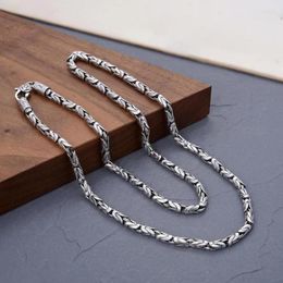 Chains Pure S925 Sterling Silver Men 4mmW Byzantine Chain Six-word Motto Necklace 55cm 33-36g