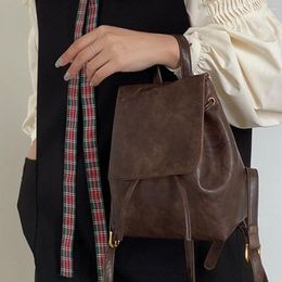School Bags Women Vintage Pu Leather Backpack Brown Bag Girl Multifunctional Handbag Shoulder Casual Travel Fashion Backpacks