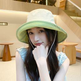 Summer new Japanese Soft two-color Soft bucket hat female Korean version big eaves hat seaside vacation beach sun hat