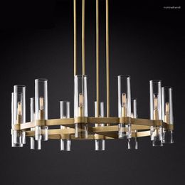 Pendant Lamps American Loft E14 Led Chandelier Gold/Black/Chrome Lighting Foyer Retro Glass Shades