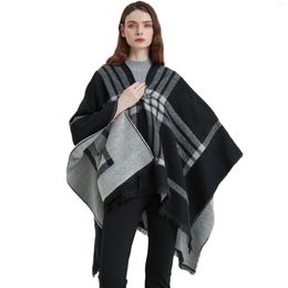 Scarves Fashion Knitted Cashmere Shawl Wraps For Women Spring Warm Loose Female Ponchos Capes With Button Vintage Plaid Scarf Outwear