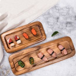 Dishes Plates Amgo Acaica Wood Sushi Tray Irregular Solid Wooden Cake Plate Dessert Storage Pan Serving Trays Kitchen Tableware 230625