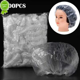 New 100pcs Disposable Shower Caps Hat Clear Spa Hair Salon Hotel One-Off Bathing Elastic Shower Cap Bathroom Products Bath Caps