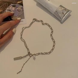 Pendant Necklaces Origin Summer High Street Asymmetric Mix Chunky Chain Pearl Chokers Necklace For Women Fashion Rectangle Jewellery