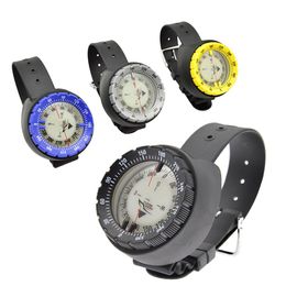 Watches 50m Waterproof Diving Compass Underwater Caving Camping Compass with Wristband Diving Scuba Watchband Fluorescent Dial Compass