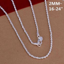 Chains Sterling Silver 2mm 16/18/20/22/24 Inch Twist Rope Chain Necklaces For Woman Men Fashion Jewellery GiftChains