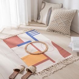 Carpets Nordic Cotton Rugs Macrame Carpet Hand Woven Living Room Bedroom Bedside Mat Area Non-slip Soft Home Decor Floor Mats Doormat