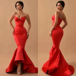 Fashion Red Mermaid Prom Dresses Sweetheart Evening Gowns Lace Up Back Ruffles Formal Red Carpet Long Special Occasion Party dress