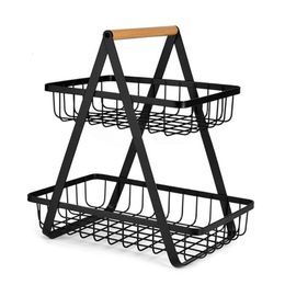 Other Housekeeping Organization 2 Tier Metal Fruit Basket Portable Kitchen Storage Countertop Shelf Rack for Fruits Vegetables Household Cosmetic 230625