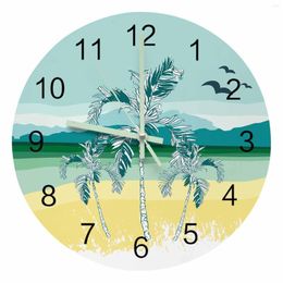 Wall Clocks Coconut Tree Seaside Seawater Seagull Mountain Luminous Pointer Clock Home Ornaments Round Silent Living Room Decor