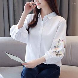 Women's Blouses Women 2023 Spring Autumn Fashion Shirts Female Embroidery Turn-down Collar Blous Tops Ladies Casual Loose Blusas I75