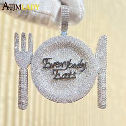 Charms Sparking Bling 5A CZ Everybody Eats Pendant for Men Hip Hop Iced Out Rock Punk Letters Two Tone Gold Plated Necklace Jewelry 230626