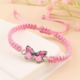 Charm Bracelets Pink String Bracelet for Women Handmade Braided Adjustable Length Butterfly Bangles Girl Fashion Jewellery Gift