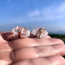 Stud Earrings Crystal Quartz Studs Wire Wrapped Pointed Gem Stone Pierced Dainty Post Ear