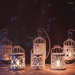 Candle Holders Hollow Holder Candlestick Tealight Hanging Lantern Bird Cage Vintage Wrought Drop